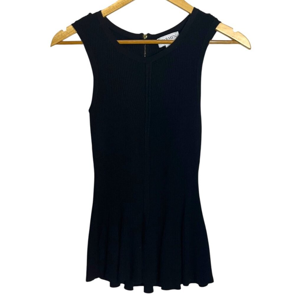 Carmen‎ Marc Valvo Women's S Knit Tank Top Black Flared Hem Shell Peplum Glam